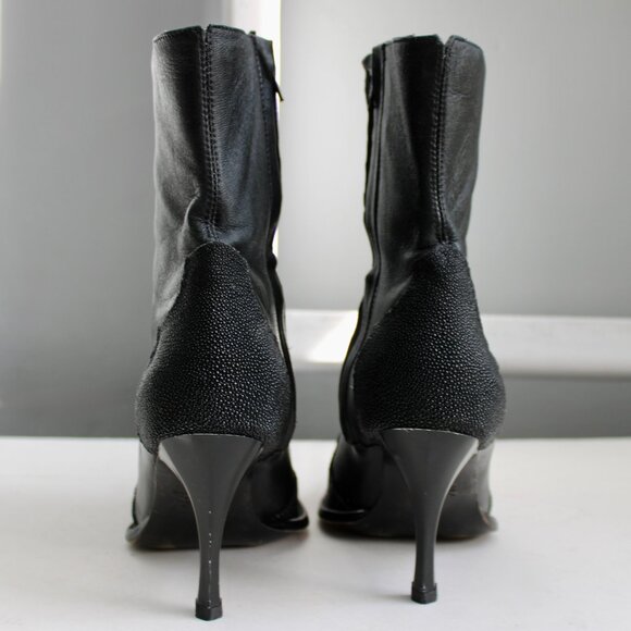 Los Altos Women's Black Short Top Genuine Stingray Pointy-Toe Heels Size 10 - Picture 3 of 8